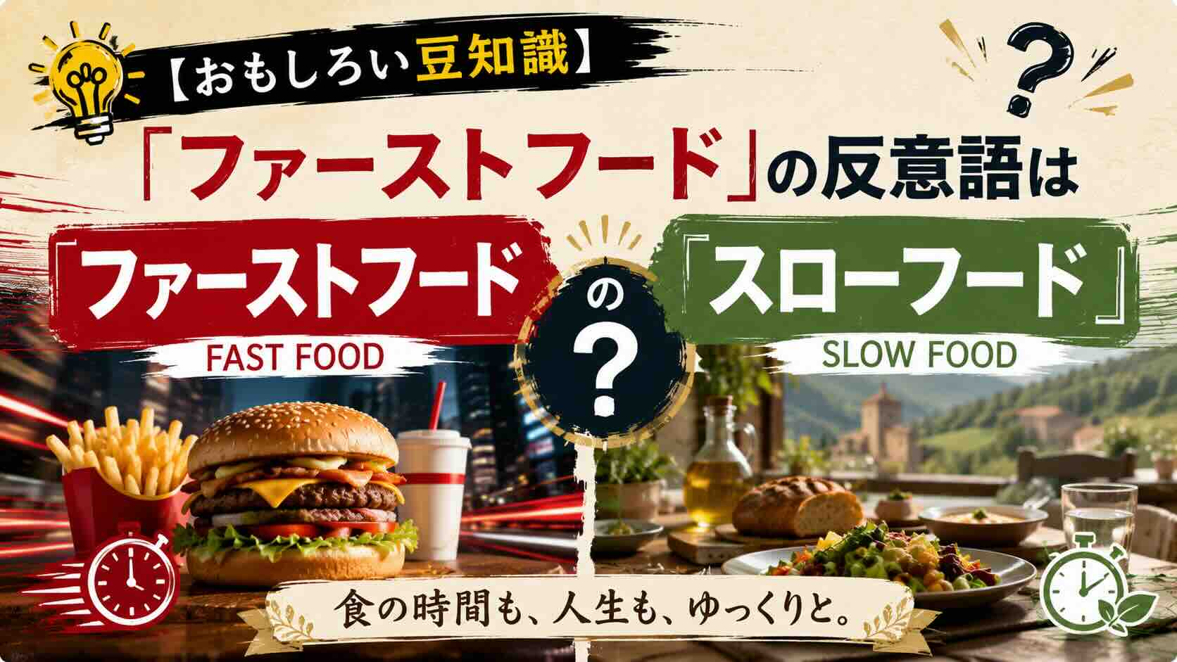 【おもしろい豆知識】「ファーストフード」の反意語は『スローフード』