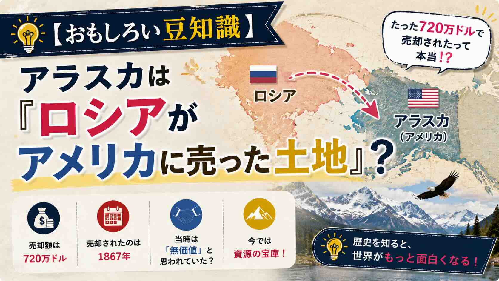 【おもしろい豆知識】アラスカは『ロシアがアメリカに売った土地』？