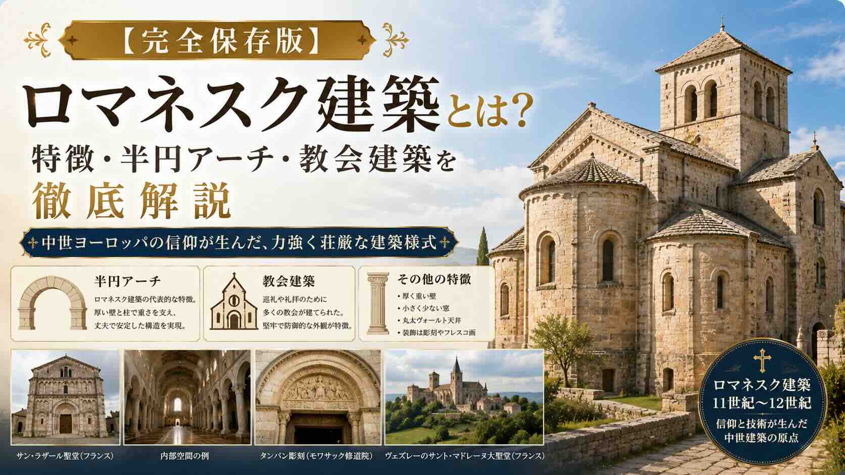 ⑦【完全保存版】ロマネスク建築とは？特徴・歴史・代表建築・ゴシックとの違いを徹底解説