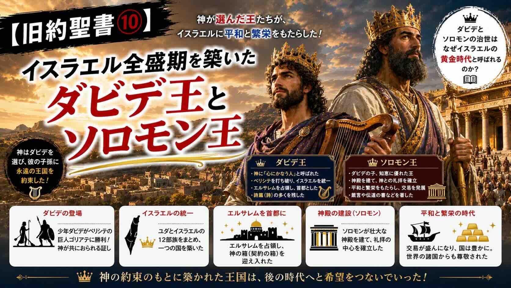 【旧約聖書⑩】イスラエル全盛期を築いたダビデ王とソロモン王