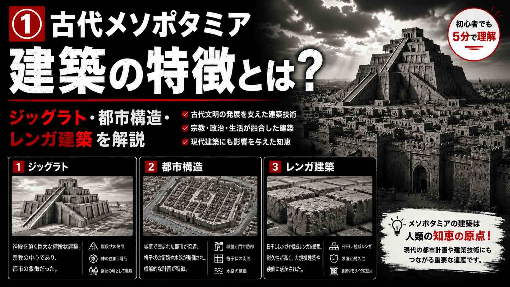 ①古代メソポタミア建築の特徴とは？ジッグラト・都市構造・レンガ建築を解説